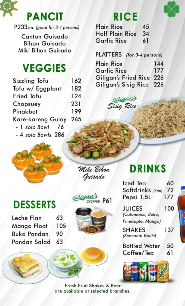 Giligan’s Rice Meals Menu with Prices