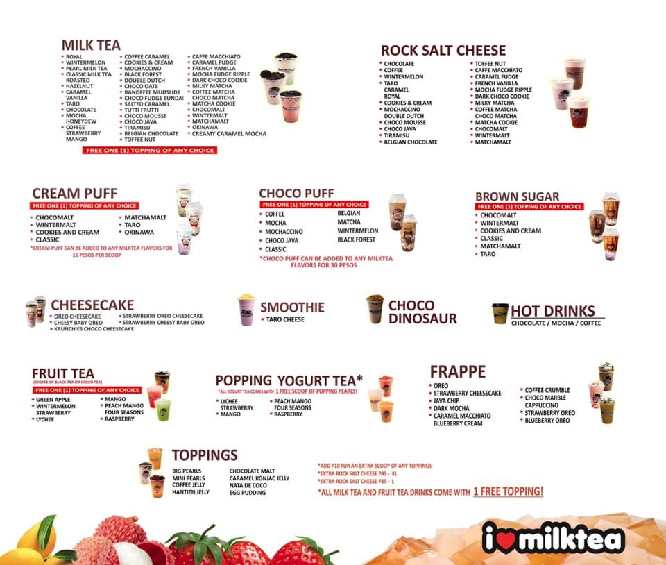 Brown Sugar, milktea and furthermore drinks, a menu of I love milktea philippines resturant.