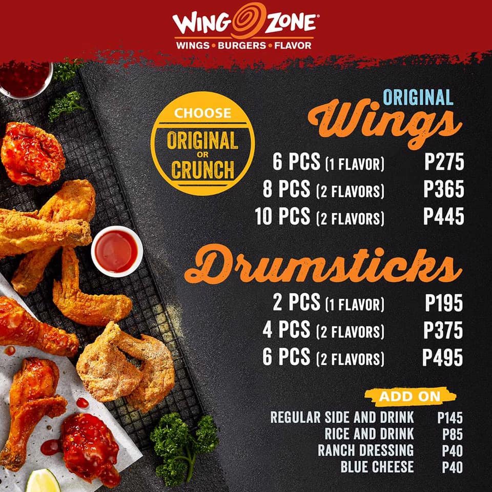 Wings and drumsticks, a menu of Wing Zone Philippines resturant.