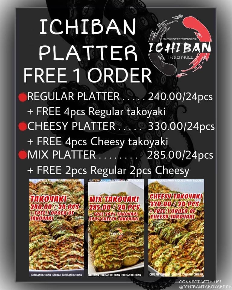 Ichiban platter with all sizes, a menu of takoyaki philippines resturant.