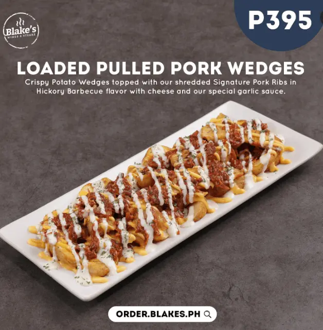 Loaded pork with extra cheese,  a menu of blakes and stings philippines resturant.