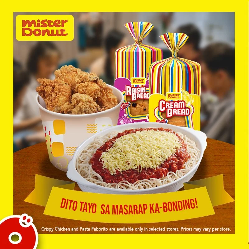 Fried chicken with cream bread and noodles, a menu of mister donut philippines resturant.