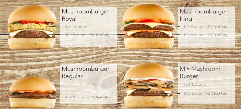 Royal, King, regular and burger, a menu of Mushroom Burger Philippines resturant.