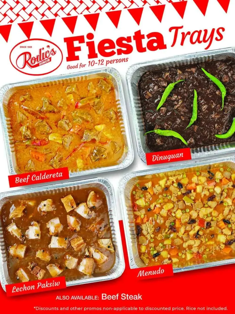 Beef Caldereta, Dinuguan, Lechon and Menudo,  a menu of rodics philippines resturant.