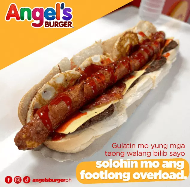 Jumbo Cheese Footlong Sandwich with extra ketchup, a menu of Angel’s Burger Philippines resturant.