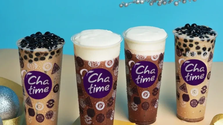 Four cups of tea coffee, a menu of chatime philippines resturant.