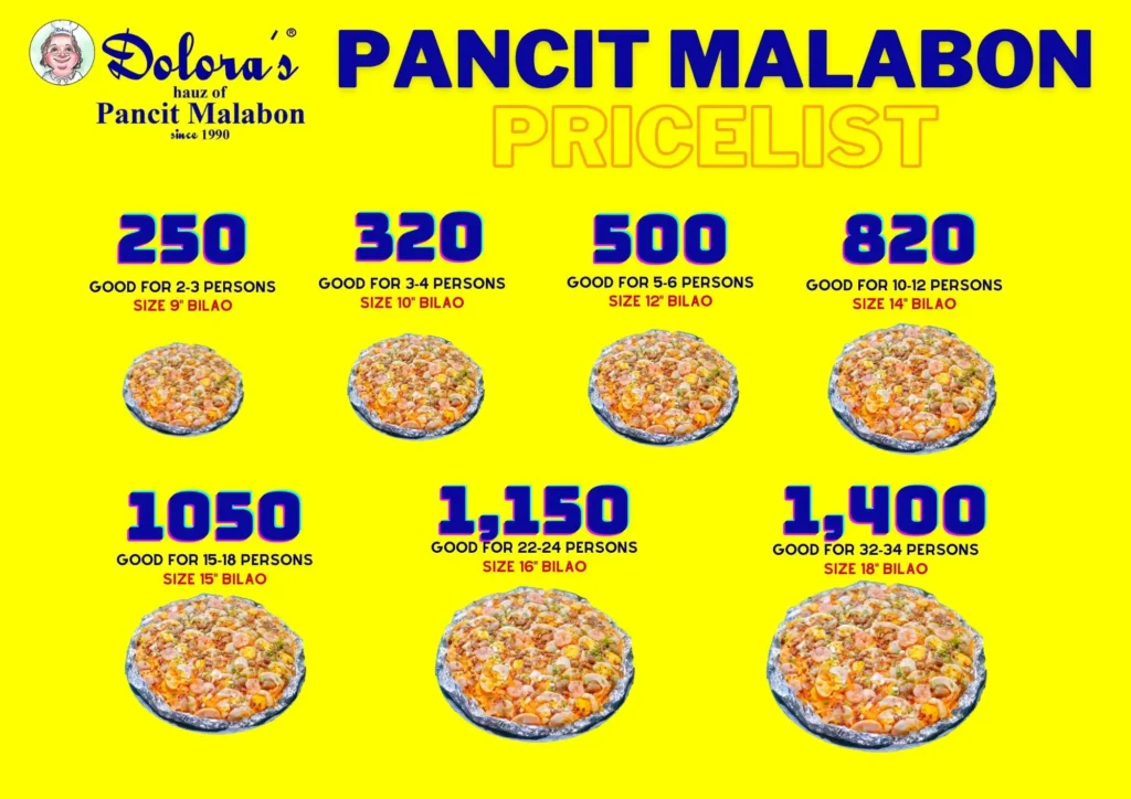 Pancit malabon in all flavors, a menu of doloras pancit philippines resturant.