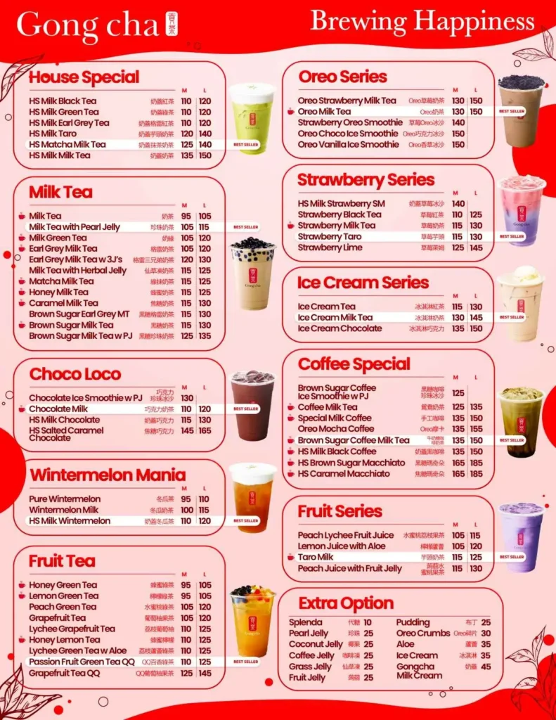House special, oreo series, milk tea and furthermore, a menu of Gong cha philippines resturant.