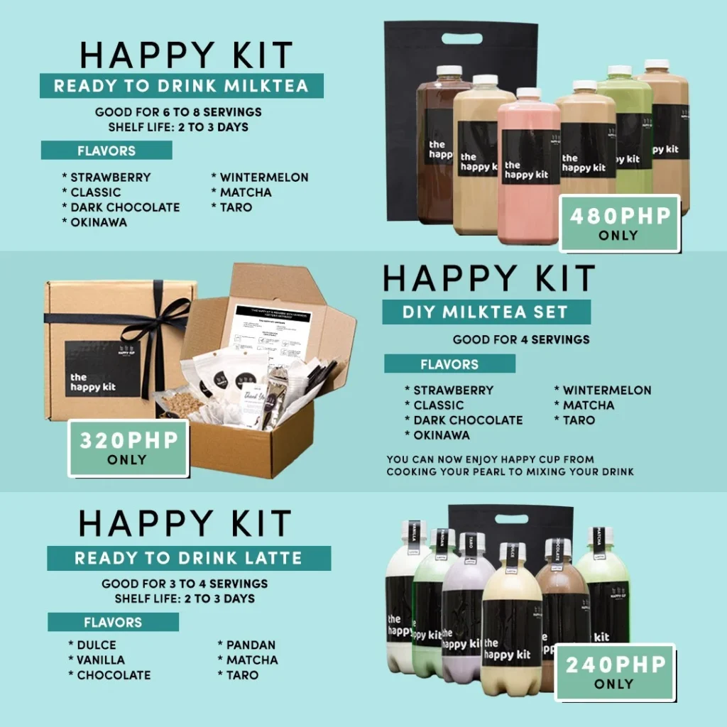 Happy kit all flavors with menu and prices, a menu of happy cu[p philippines resturant.