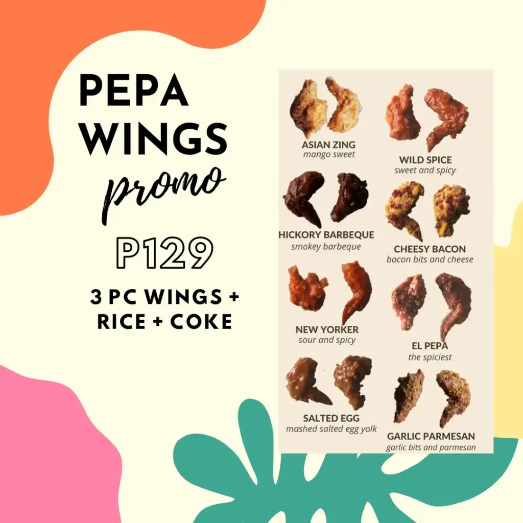 Papa wings Promo, a menu of pepa wings philippines resturant.