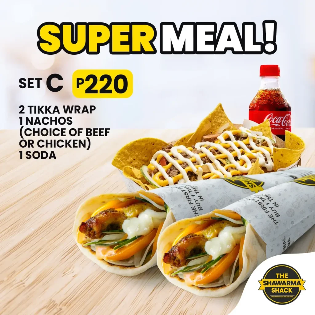 2 Tikka wraps, 1 Nachos and furthermore, a menu of shawarma stack philippines resturant. 