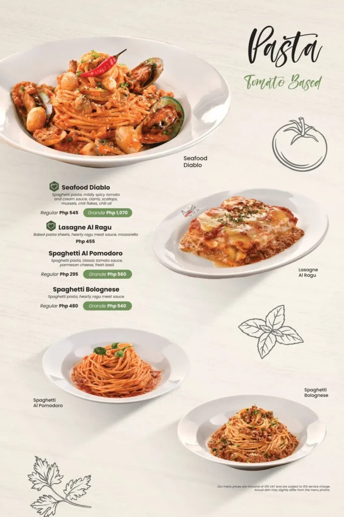 Amici Pasta, a menu of Amici Philippines resturant.