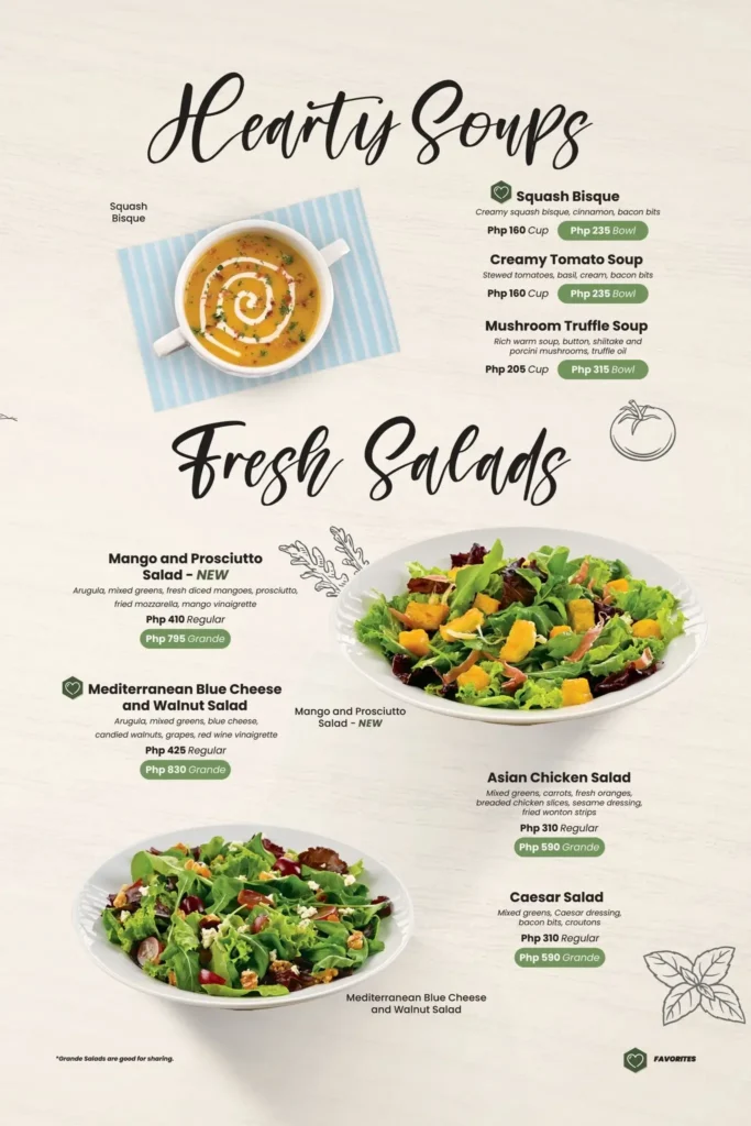 Amici Salads and Soups, a menu of Amici Philippines resturant.