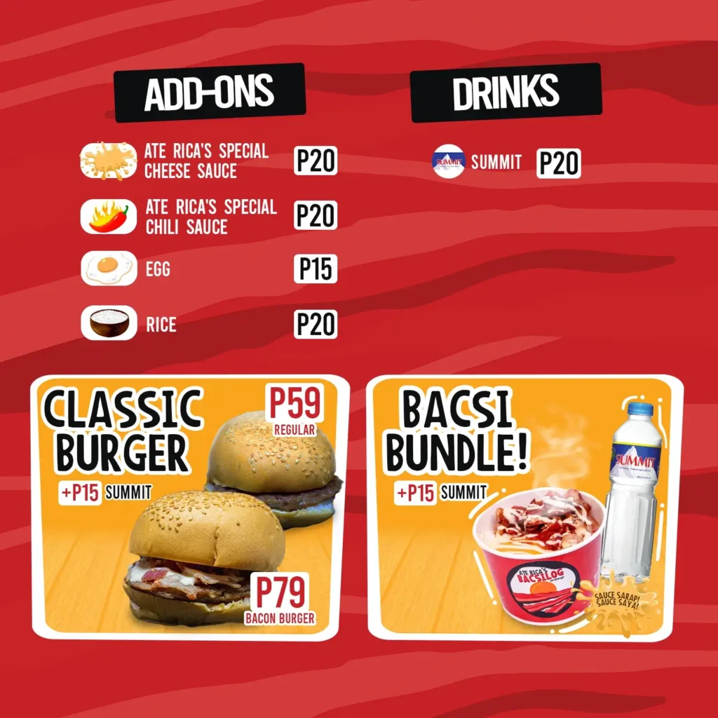 Ate Rica’s Bacsilog Add-Ons Menu