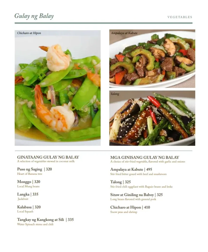 Vegetable, a menu of Balay Dako Philippines resturant.