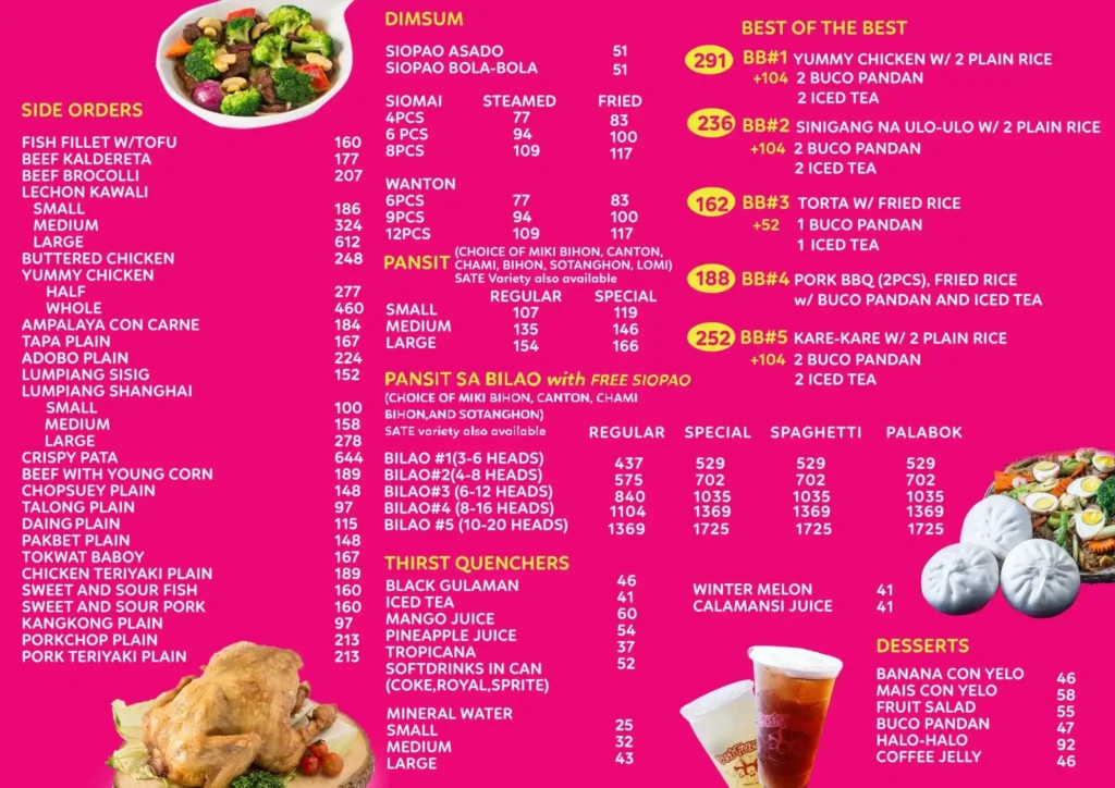Dimsum, Pansit, Side orders and furthermore, a menu of Best Friends Philippines resturant.