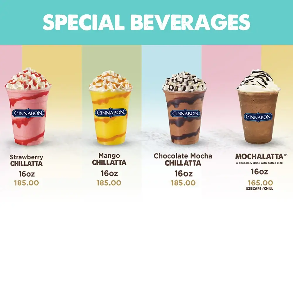 Cinnabon Speciality Drinks, a menu of Cinnabon Philippines resturant.