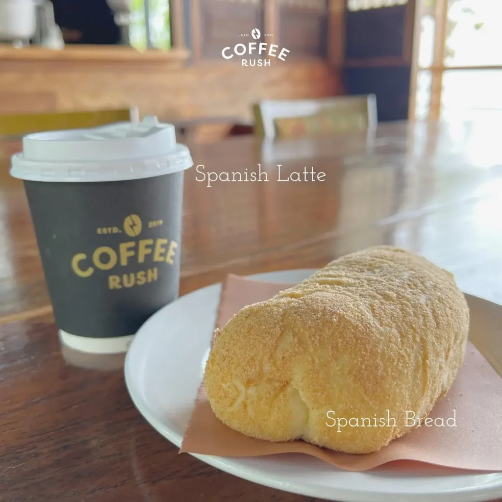 Spanish Latte, Spanish bread, a menu of Coffee rush philippines resturant.