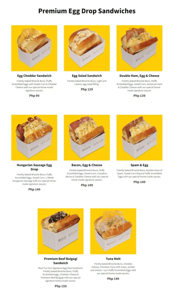 Eggstop Premium Egg Drop Sandwich, a menu of Eggstop Philippines resturant.