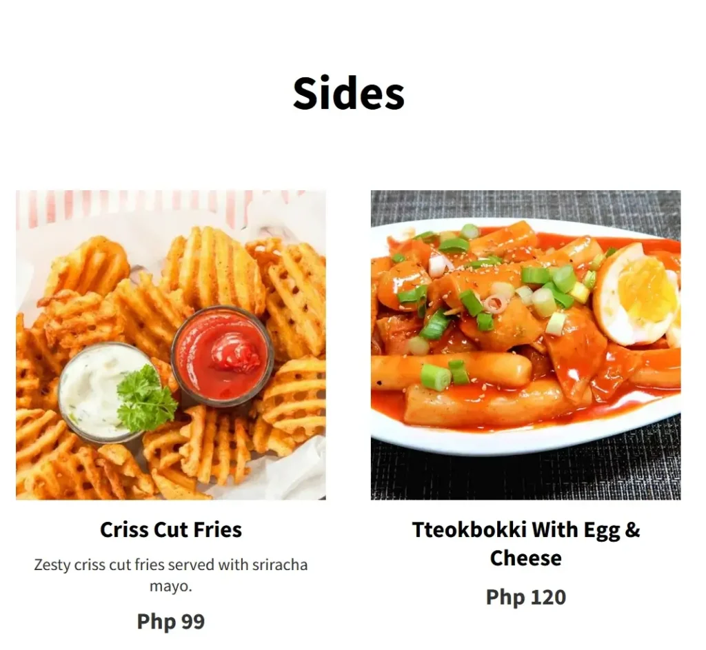 Eggstop Sides, a menu of Eggstop Philippines resturant.