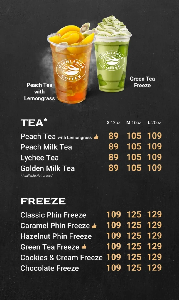 Highlands Coffee Tea, a menu of Highlands Coffee Philippines resturant.