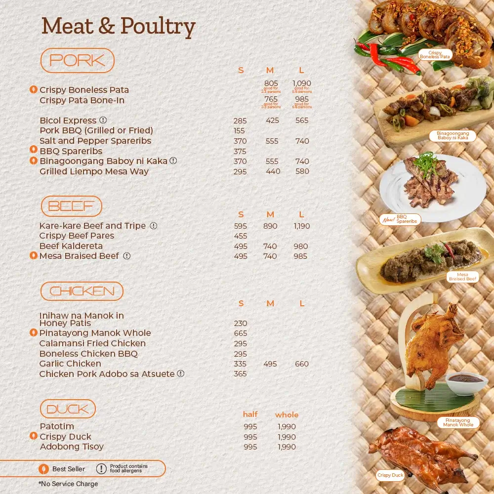 Mesa Chicken, a menu of Mesa Philippines resturant.