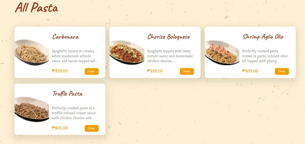 Peri Peri Pasta Menu with Prices