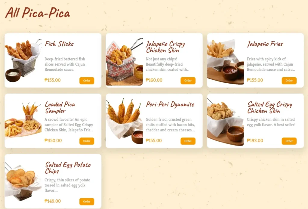 Peri Peri Pica-Pica Menu with Prices