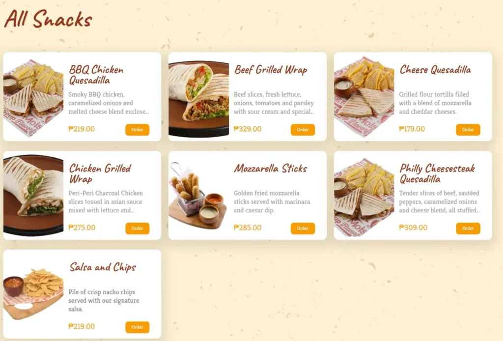 Peri Peri Snacks Menu with Prices