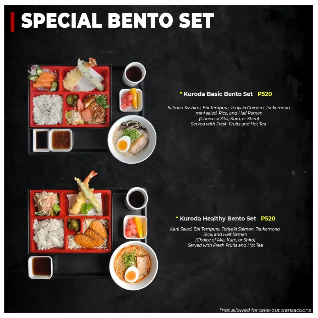 Ramen Kurado Special Bento Set Menu, a menu of Ramen Kuroda Resturant philippines.