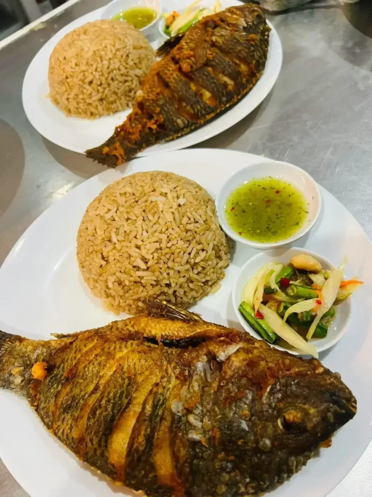 Rice with fish in plates, a menu of Som Thai Philippines resturant.