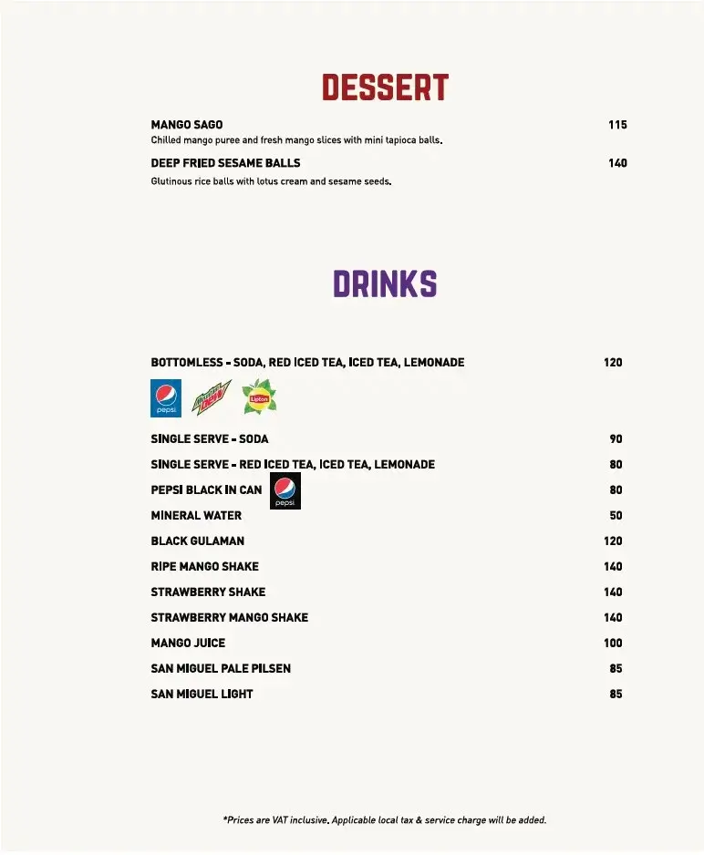 Desserts and Drinks, a menu of Super Bowl of China Philippines resturant.