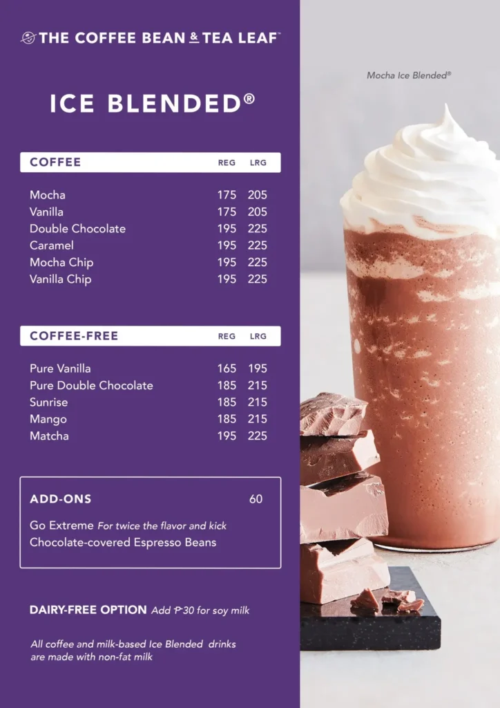 The Coffee Bean & Tea Leaf Espresso Menu Prices