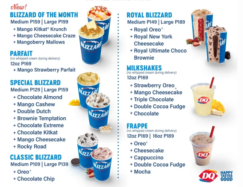 Dairy Queen Royal Blizzard Menu