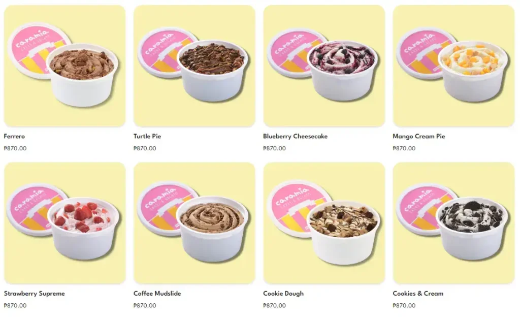 Caramia Cakes Cold Frappes Menu with Prices