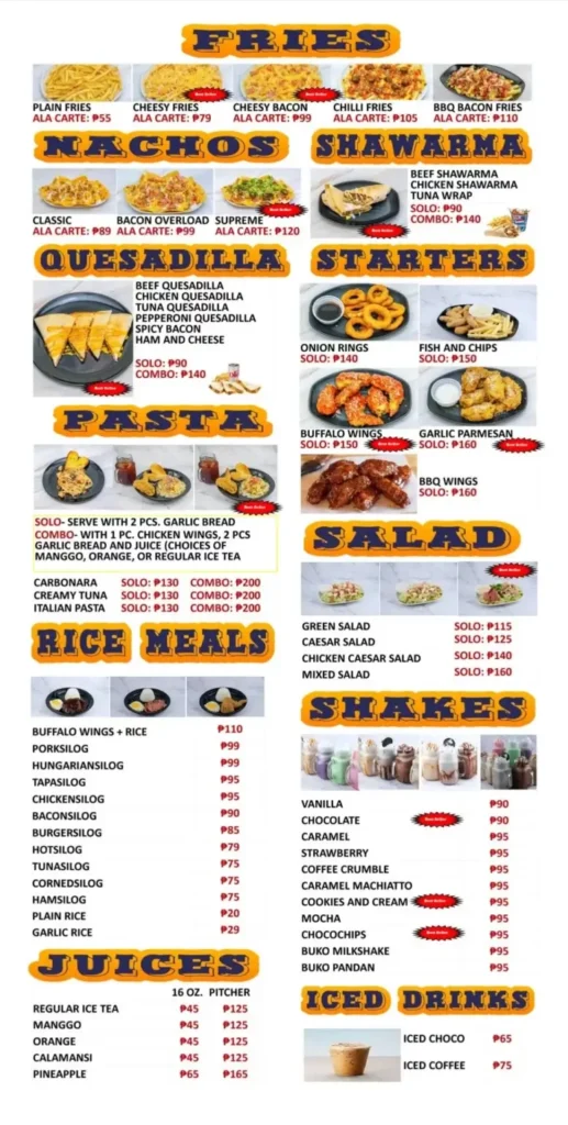 Jaz Rock Menu with Prices