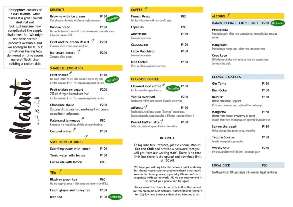 Mabuti Veggie Burger Menu with Prices