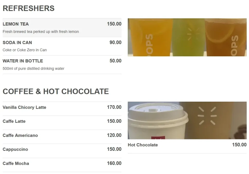 Pops Beverages Menu with Prices
