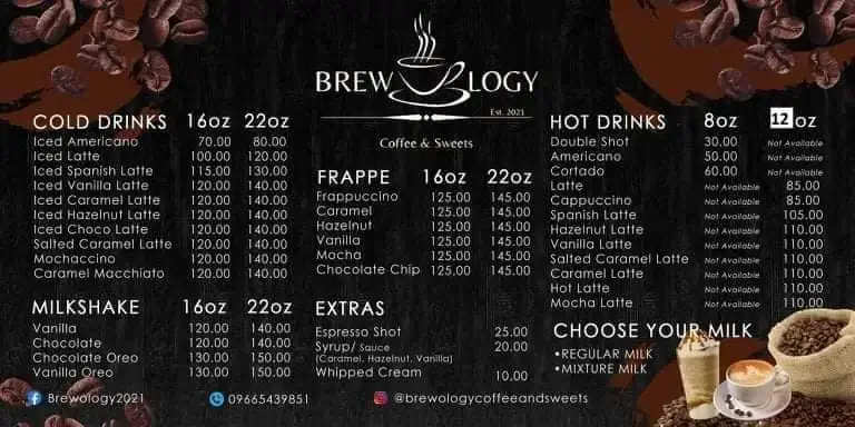 The Brewology Menu with Prices