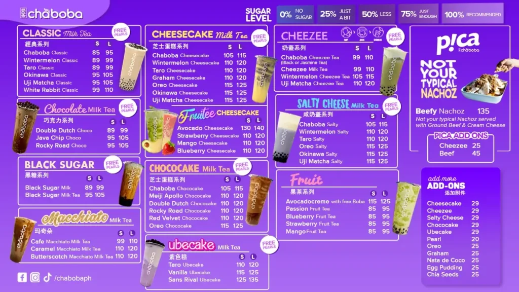 Chaboba All Menu with Prices