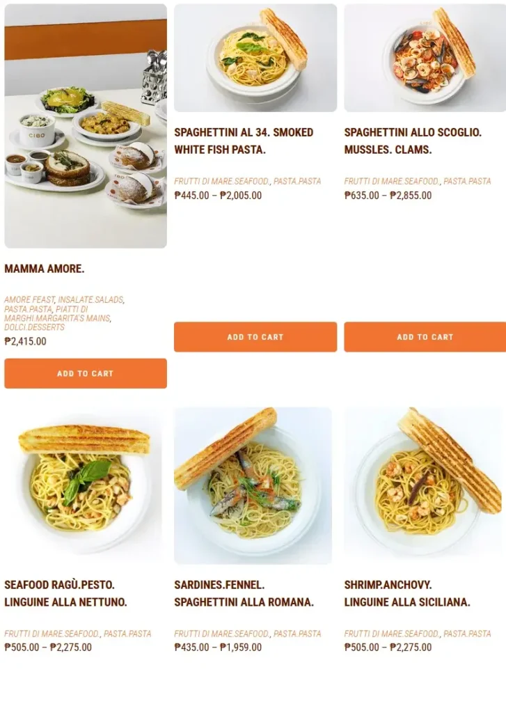 Cibo Pasta Menu with Prices
