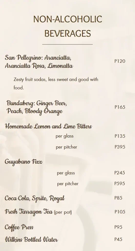 Marcia Adams Non-Alcoholic Beverages Menu with Prices