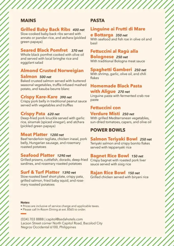 Misto Main and Pasta Menu with Prices