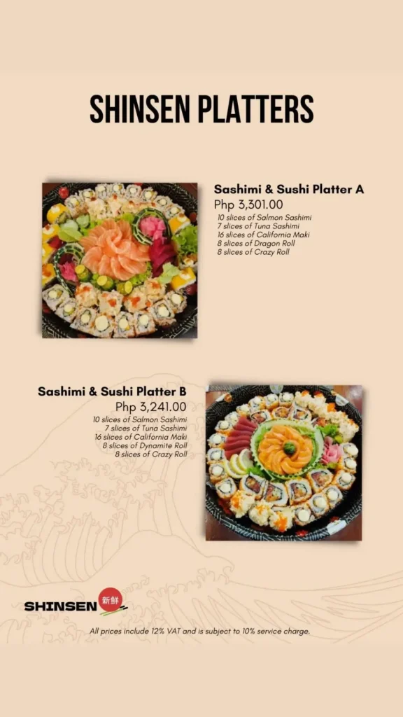 Shinsen Platters Menu with Prices