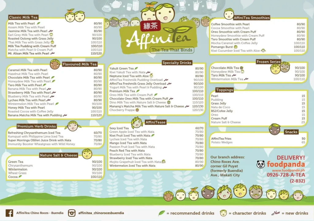 Affinitea Menu with Prices