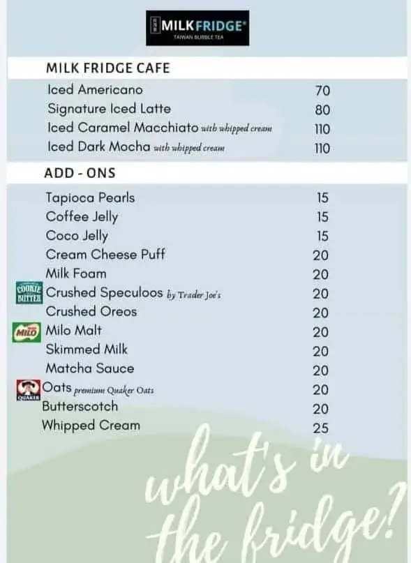 Milk Fridge Milky Series Menu with Prices