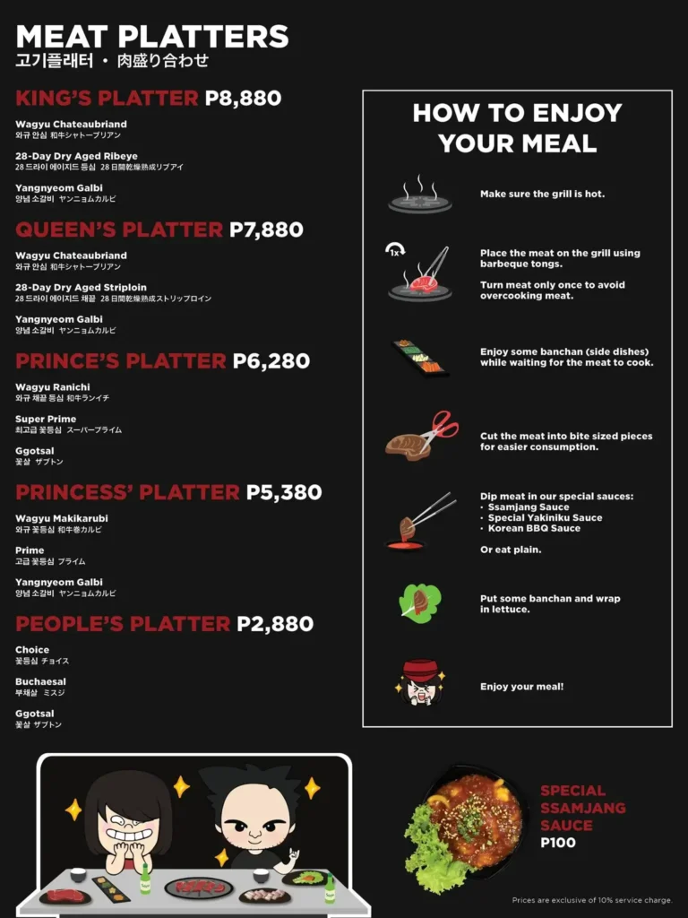 Seoul Train Meat Platter Menu with Prices