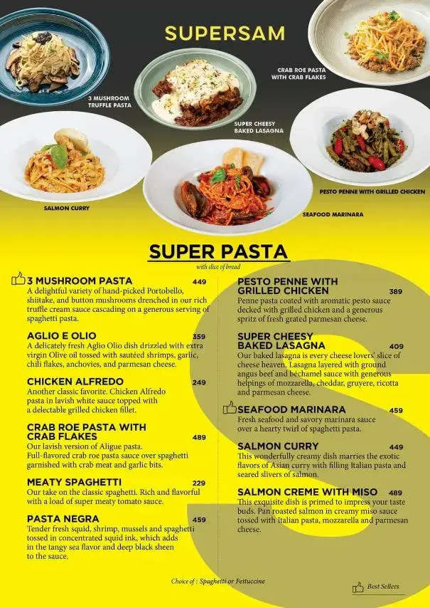 Supersam Super Pasta Menu with Prices