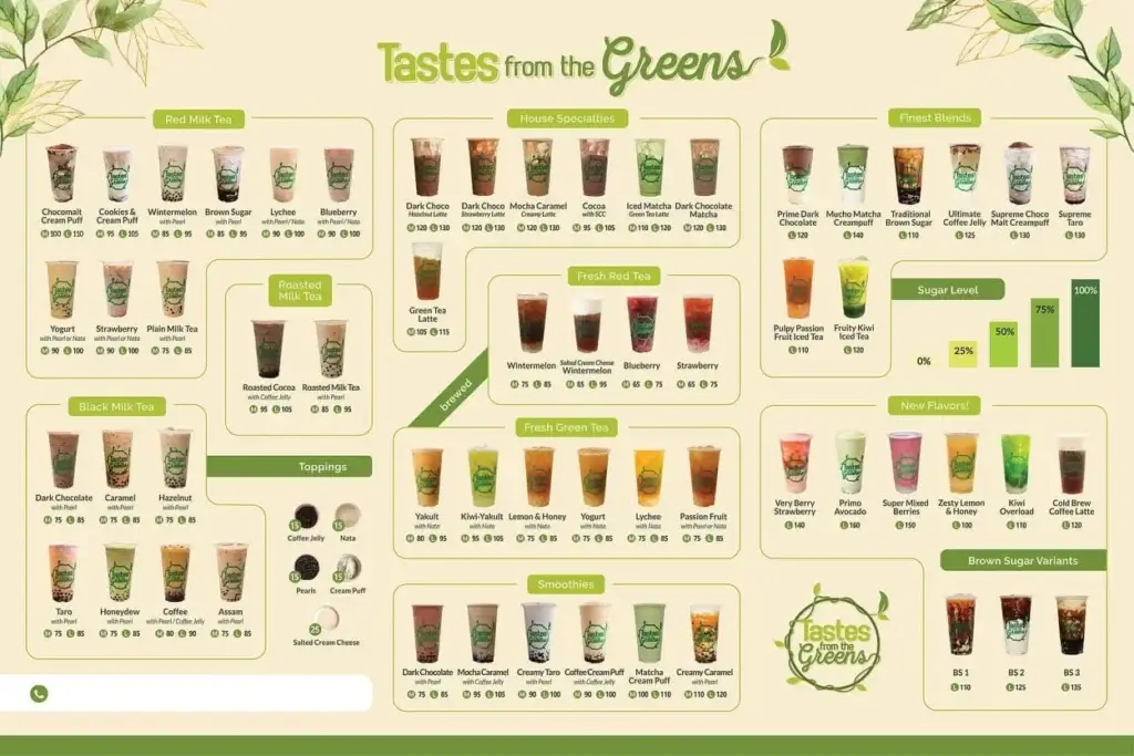 Tastes From The Greens Coffee Menu with Prices
